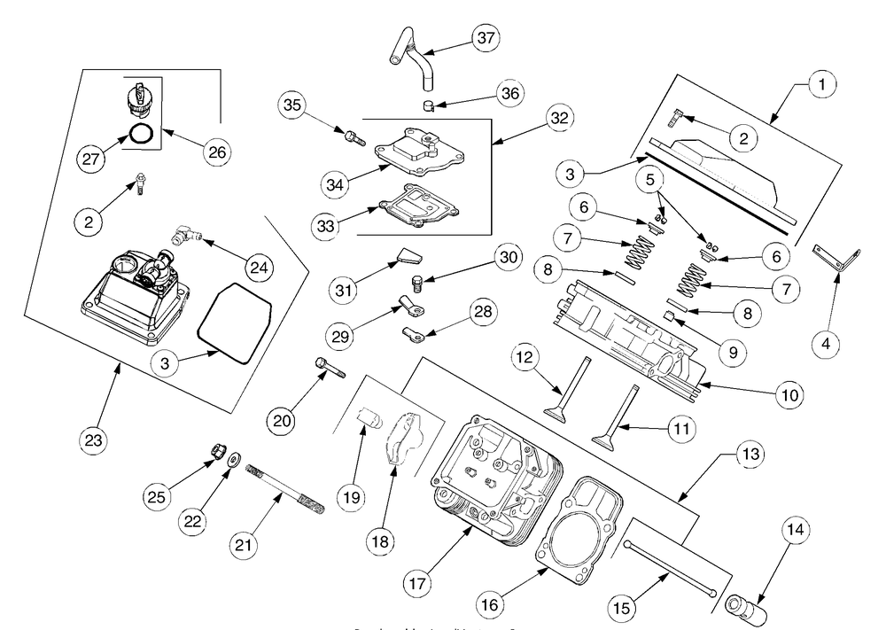 Cylinder Head, Valves And Breather Diagram and Parts List for K015-Before-13A2A7K710 Cub Cadet Lawn Tractor